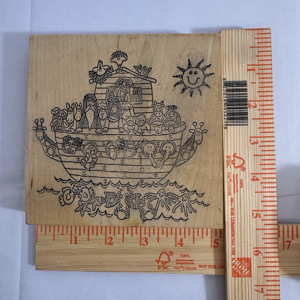 Noah's Ark Wooden‎ Rubber Stamp Patti Cakes Vintage Large Unused Detailed